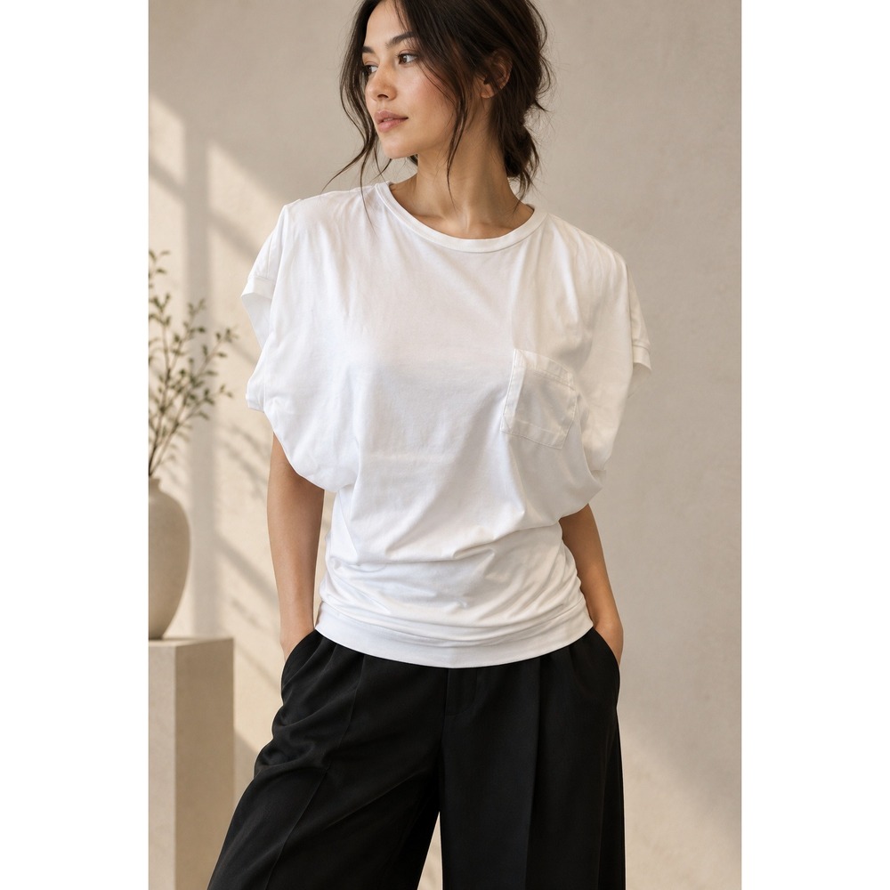 Mizuiro Ind Pocket Cotton Tee Dolman Sleeve  White Minimalist Japan Medium